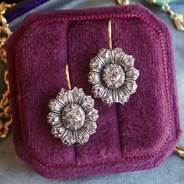 Victorian Diamond Flower Earrings