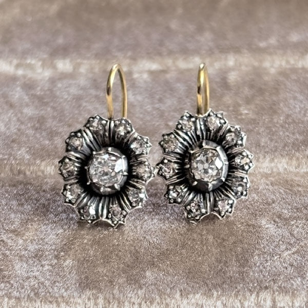 Victorian Diamond Flower Earrings - Image 2
