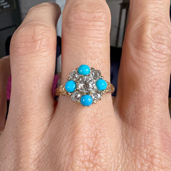 Victorian Old Mine Diamond & Turquoise Ring - Image 2