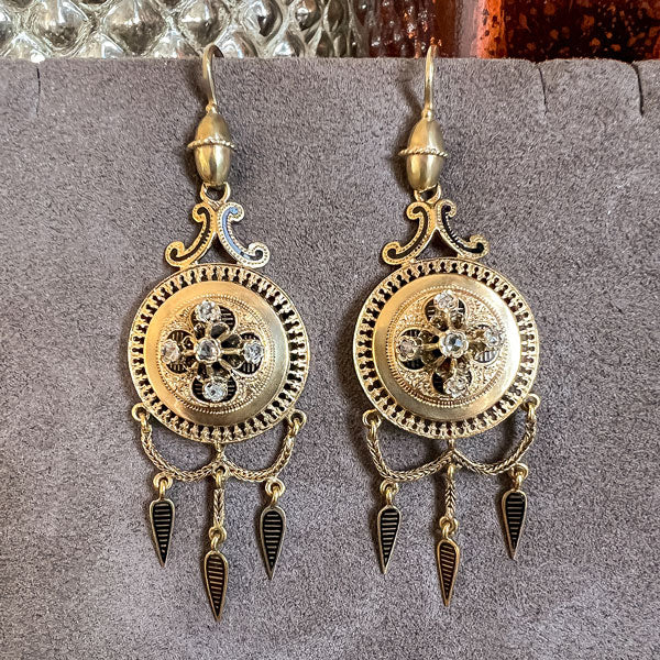 Victorian Enamel Diamond Earrings - Image 2