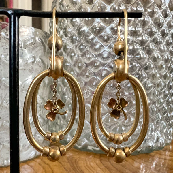Victorian Enamel Shamrock & Diamond Earrings - Image 3