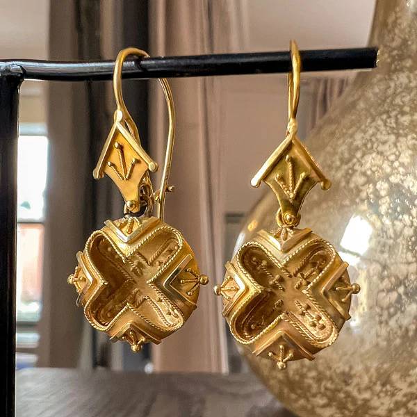 Victorian Etruscan Revival Drop Earrings - Image 2