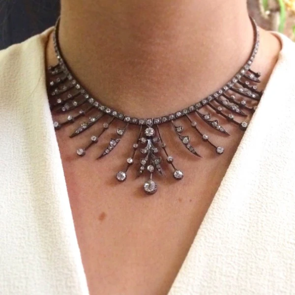 Victorian Old European Diamond Fringe Necklace - Image 2