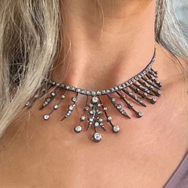 Victorian Old European Diamond Fringe Necklace - Image 5