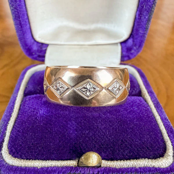 Vintage Patterned Wedding Band Ring, Size 7 3/4