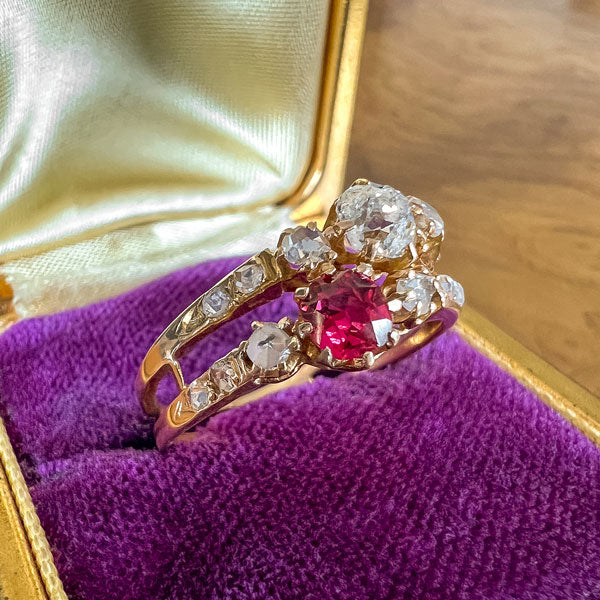 Victorian Ruby & Diamond Bypass Ring - Image 3