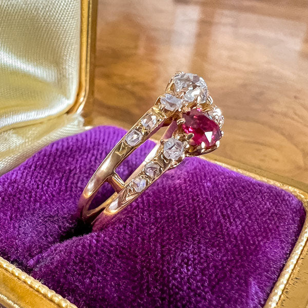 Victorian Ruby & Diamond Bypass Ring - Image 4