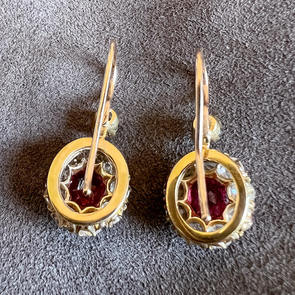 Victorian Ruby Diamond Cluster Earrings - Image 3