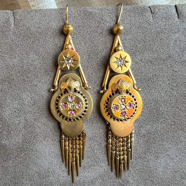 Victorian Ruby & Diamond Drop Earrings - Image 2