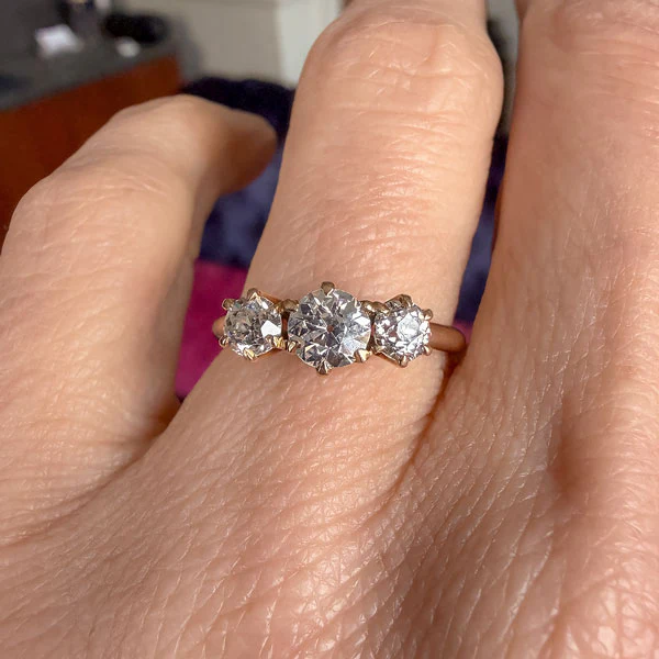 Victorian Three Stone Diamond Ring, Old Euro 0.50ct. - Image 2