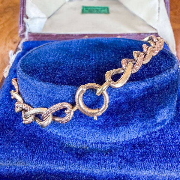 Victorian Two-toned Patterned Link Bracelet - Image 4