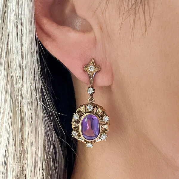 Vintage Amethyst & Diamond Drop Earrings