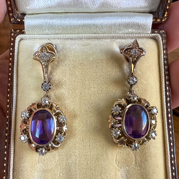 Vintage Amethyst & Diamond Drop Earrings - Image 2