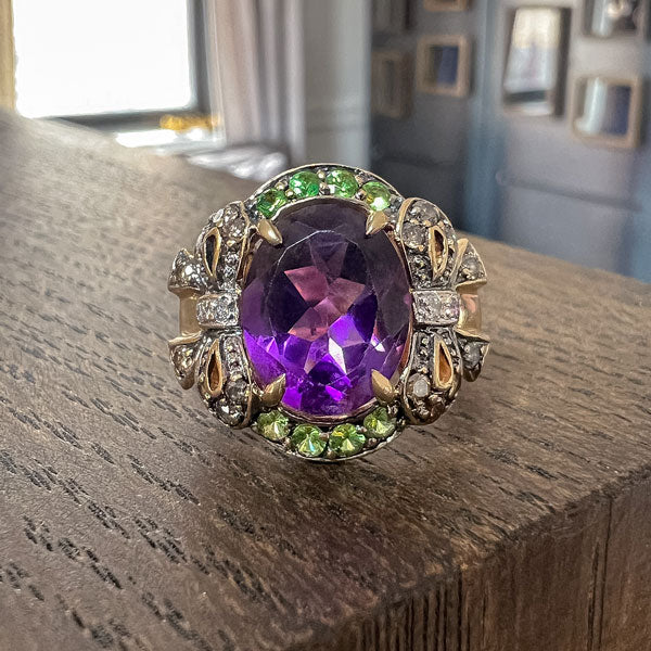 Vintage Amethyst, Tsavorite & Diamond Ring