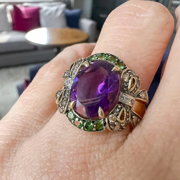 Vintage Amethyst, Tsavorite & Diamond Ring - Image 2