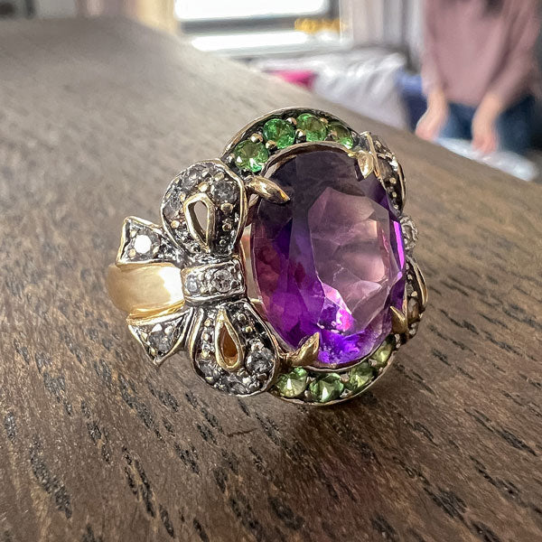 Vintage Amethyst, Tsavorite & Diamond Ring - Image 3