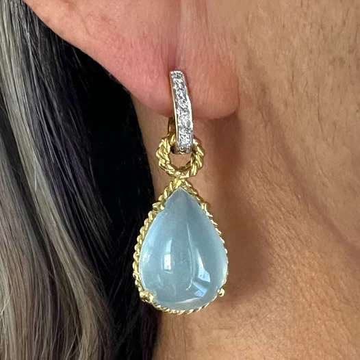 Vintage Aquamarine & Diamond Drop Earrings - Image 2