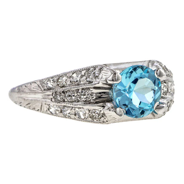 Vintage Aquamarine & Diamond Ring - Image 2