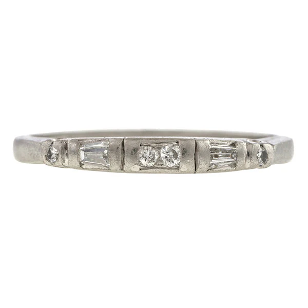Vintage Baguette & Round Diamond Wedding Band, Size 9.5