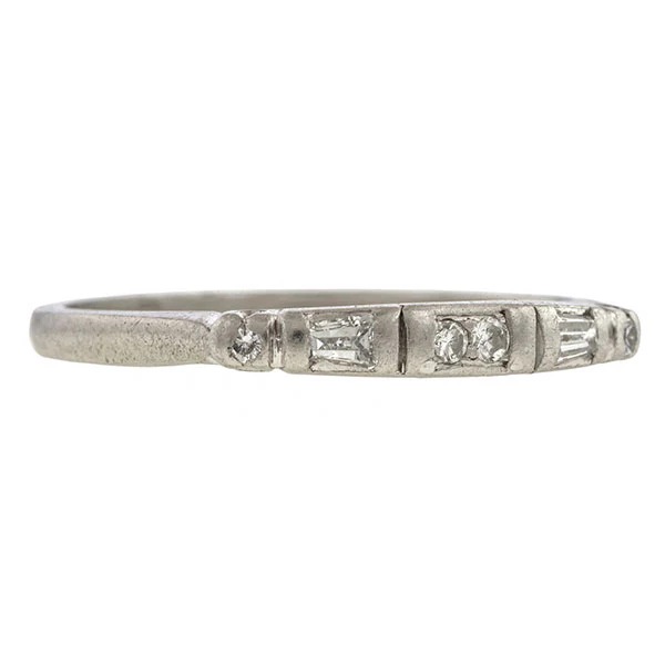 Vintage Baguette & Round Diamond Wedding Band, Size 9.5 - Image 2