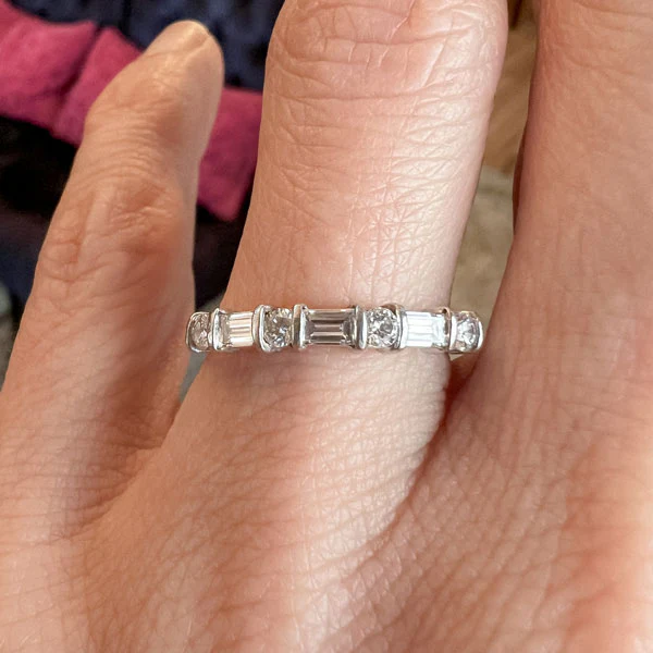 Vintage Baguette & Round Diamond Wedding Band Ring, Size 7 - Image 2