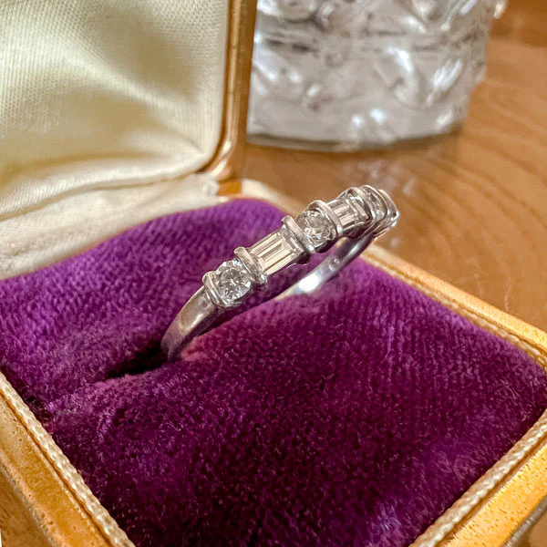 Vintage Baguette & Round Diamond Wedding Band Ring, Size 7 - Image 3