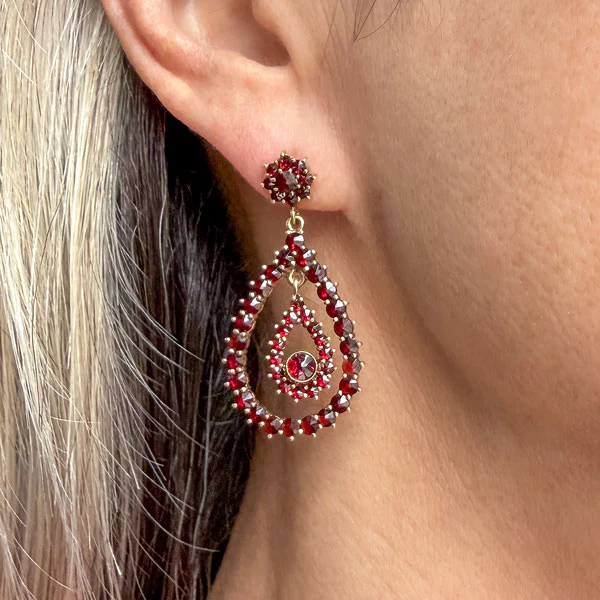 Vintage Bohemian Garnet Drop Earrings