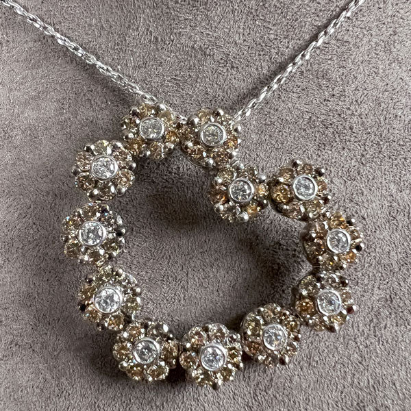 Vintage Brown & White Diamond Heart Pendant