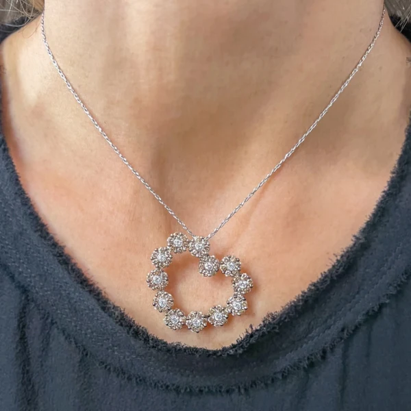 Vintage Brown & White Diamond Heart Pendant - Image 2
