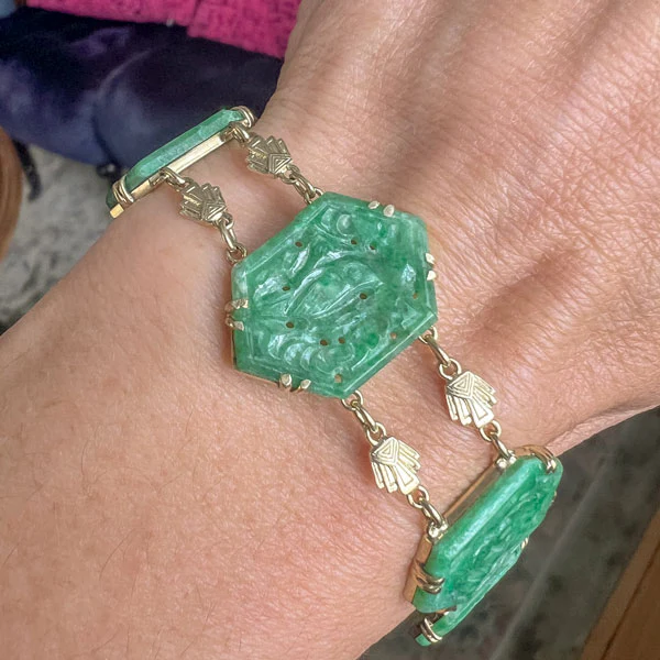 Vintage Carved Bird Jade Bracelet - Image 2