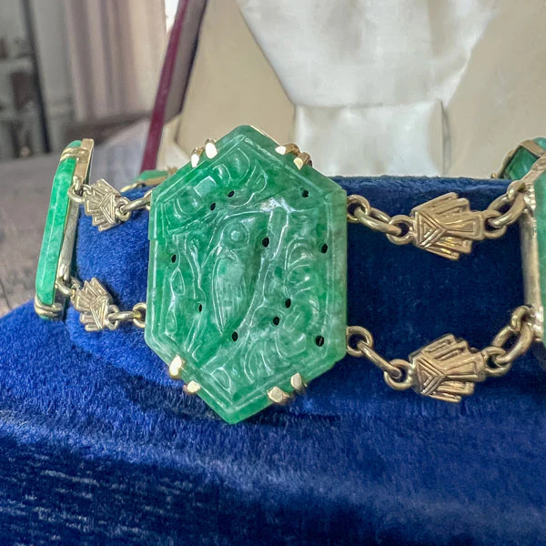 Vintage Carved Bird Jade Bracelet - Image 3