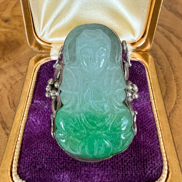Vintage Carved Buddha Jade Ring