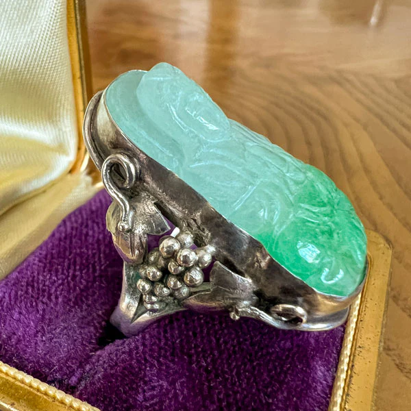 Vintage Carved Buddha Jade Ring - Image 4