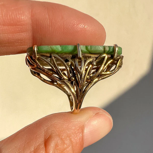 Vintage Carved Jade Bat Ring - Image 5