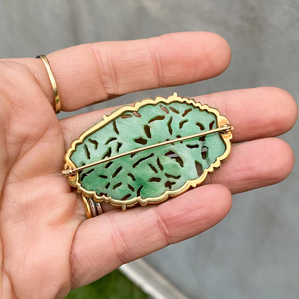 Vintage Carved Jade Pin - Image 3