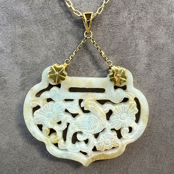 Vintage Carved Jade Phoenix Pendant - Image 3