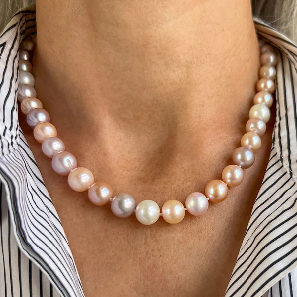 Vintage Cultured Pearl Necklace, Emerald & Diamond Clasp