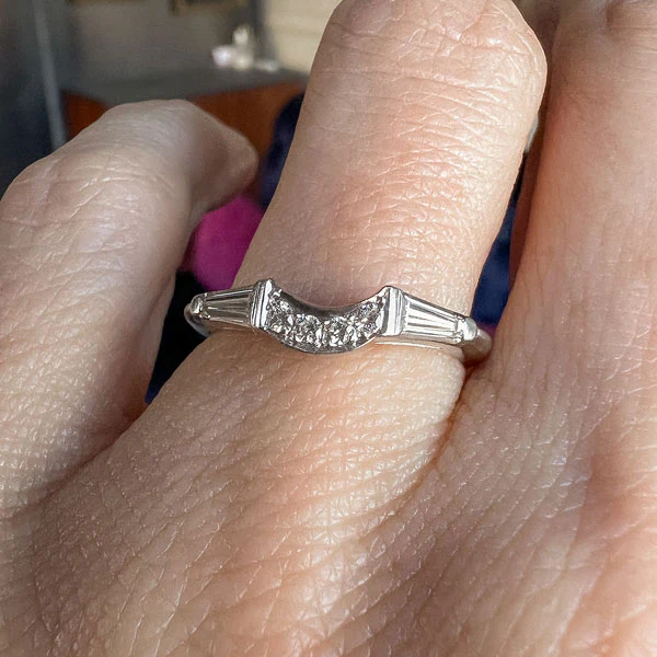 Vintage Curved Diamond Wedding Band Ring, Size 6 1/4