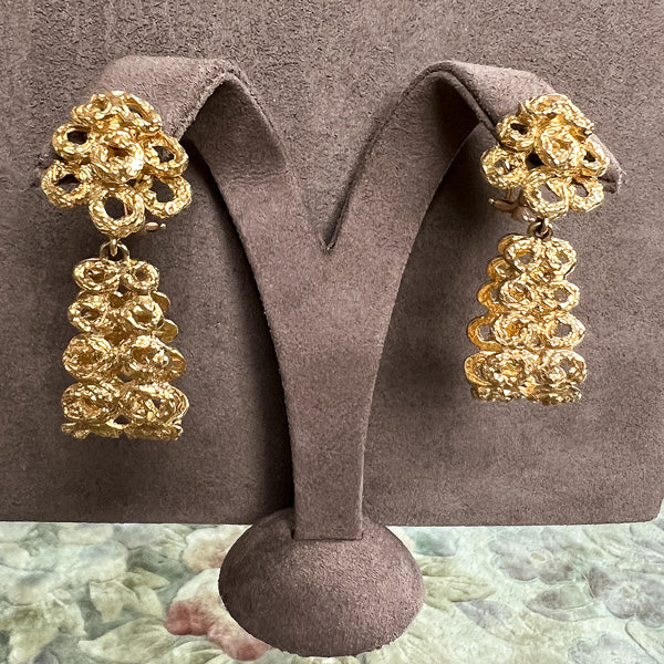 Vintage Day/ Night Gold Drop Earrings - Image 3