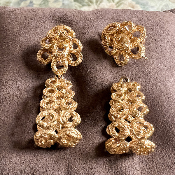 Vintage Day/ Night Gold Drop Earrings - Image 5