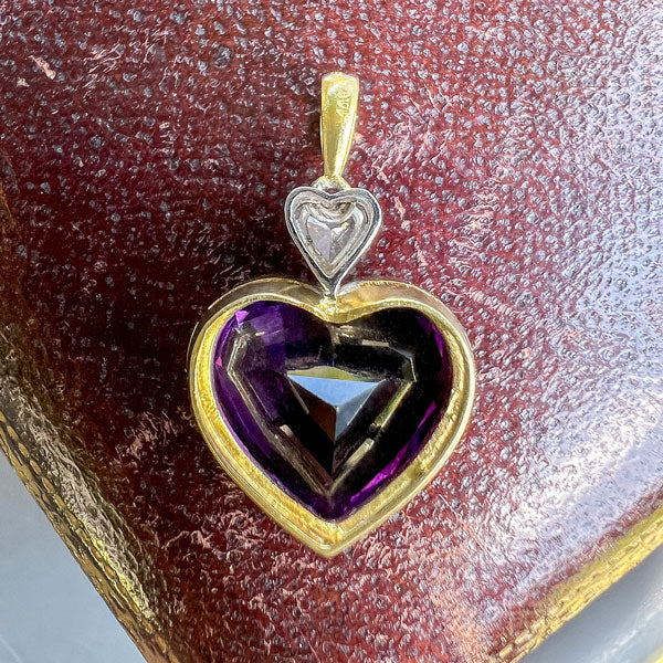 Vintage Diamond & Amethyst Heart Pendant - Image 3