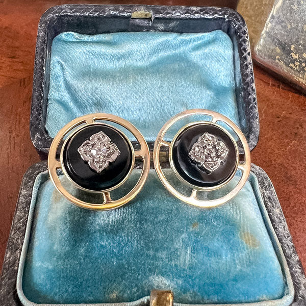 Vintage Diamond and Onyx Earrings