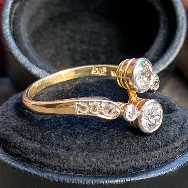Vintage Toi et Moi Diamond Bypass Ring - Image 2