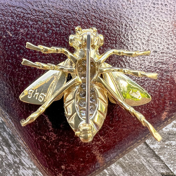 Vintage Diamond & Emerald Bee Pin - Image 3