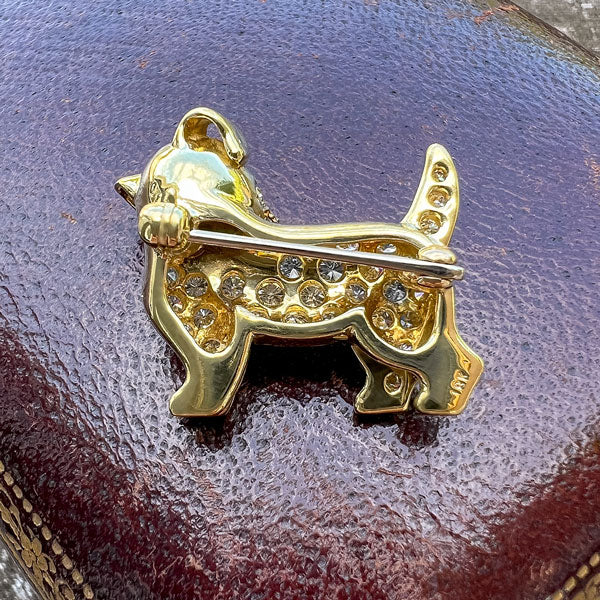 Vintage Diamond Emerald & Ruby Dog Pin - Image 3