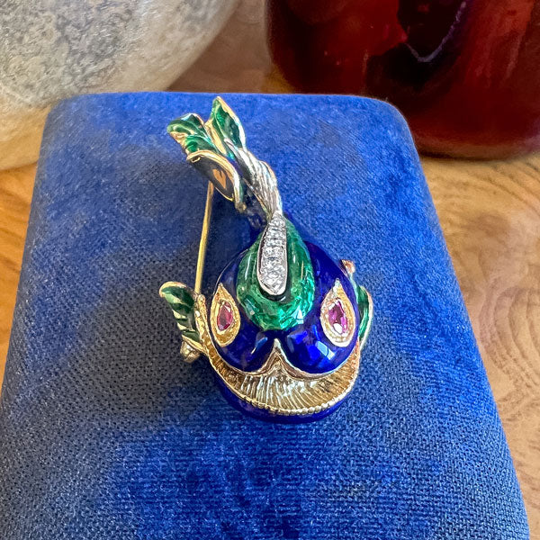 Vintage Diamond Enamel Fish Pin - Image 2