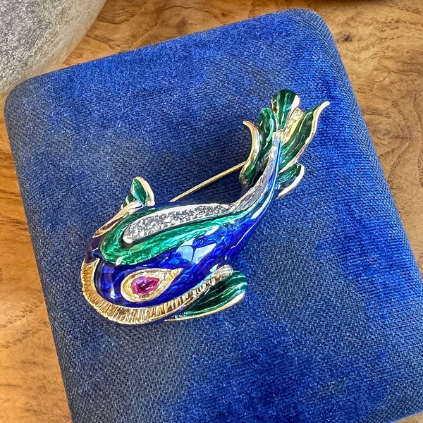 Vintage Diamond Enamel Fish Pin - Image 3