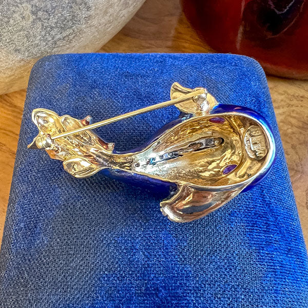 Vintage Diamond Enamel Fish Pin - Image 4