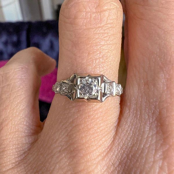 Art Deco Diamond Engagement Ring, RBC 0.15ct.