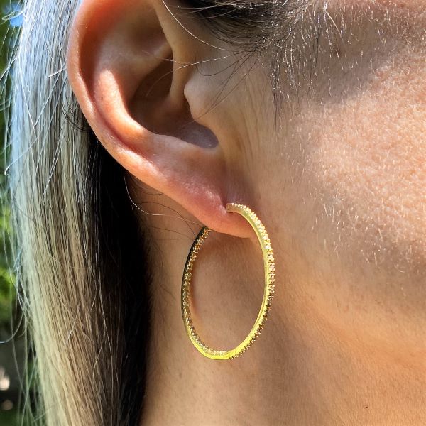 Vintage Diamond Hoop Earrings - Image 4